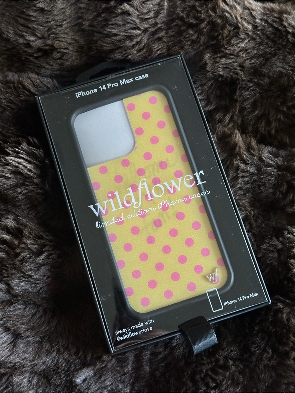 Wildflower iPhone 14 Pro Max Yellow Case with Pink Polka Dots